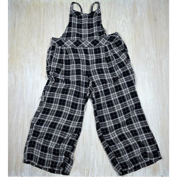 Torrid Black White Plaid Wide Leg Stretch Crepe Grunge Alt Fall Casual Jumper 1X - Picture 1 of 16